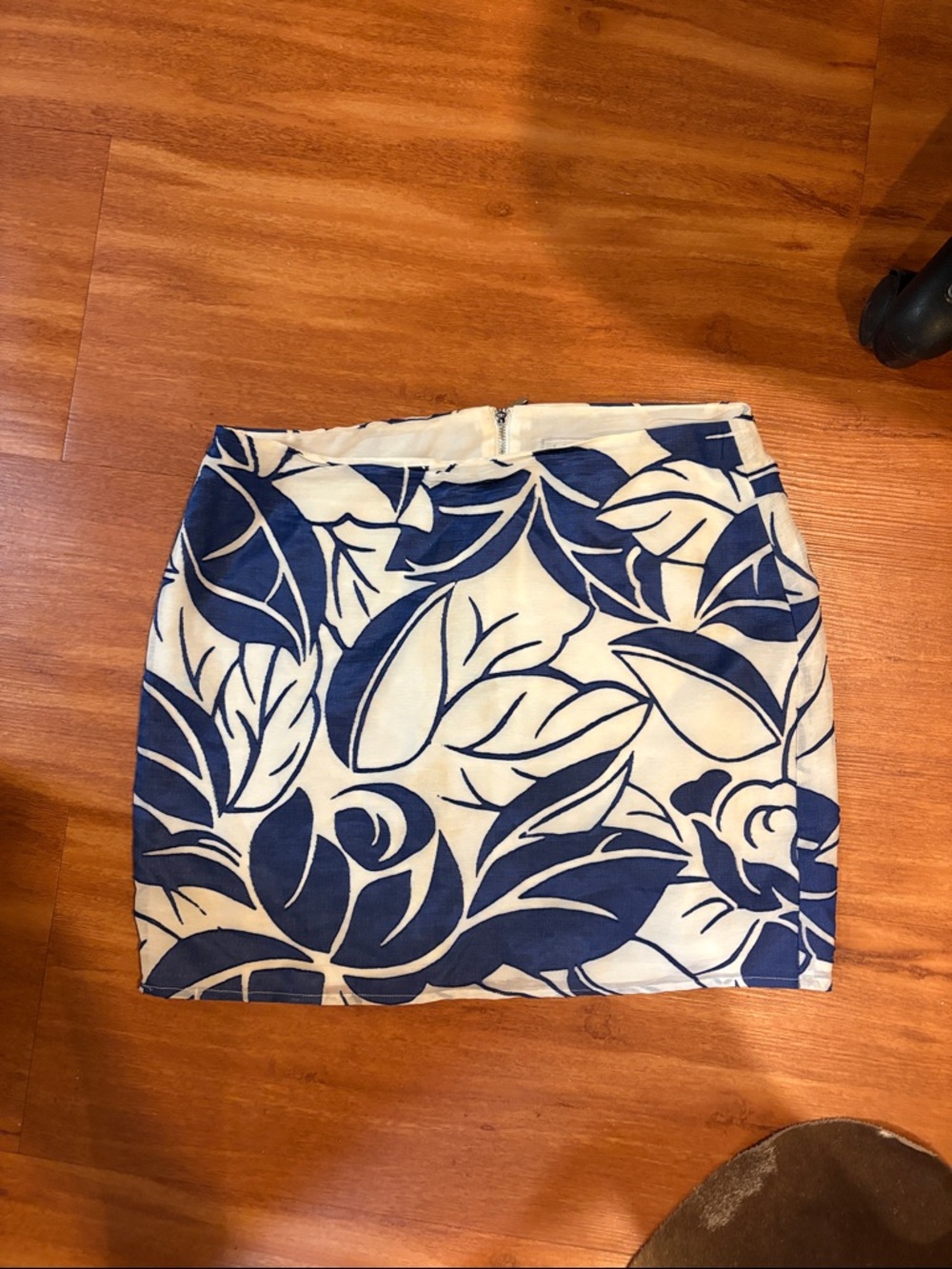 Blue and White Floral Mini Skirt - Women
